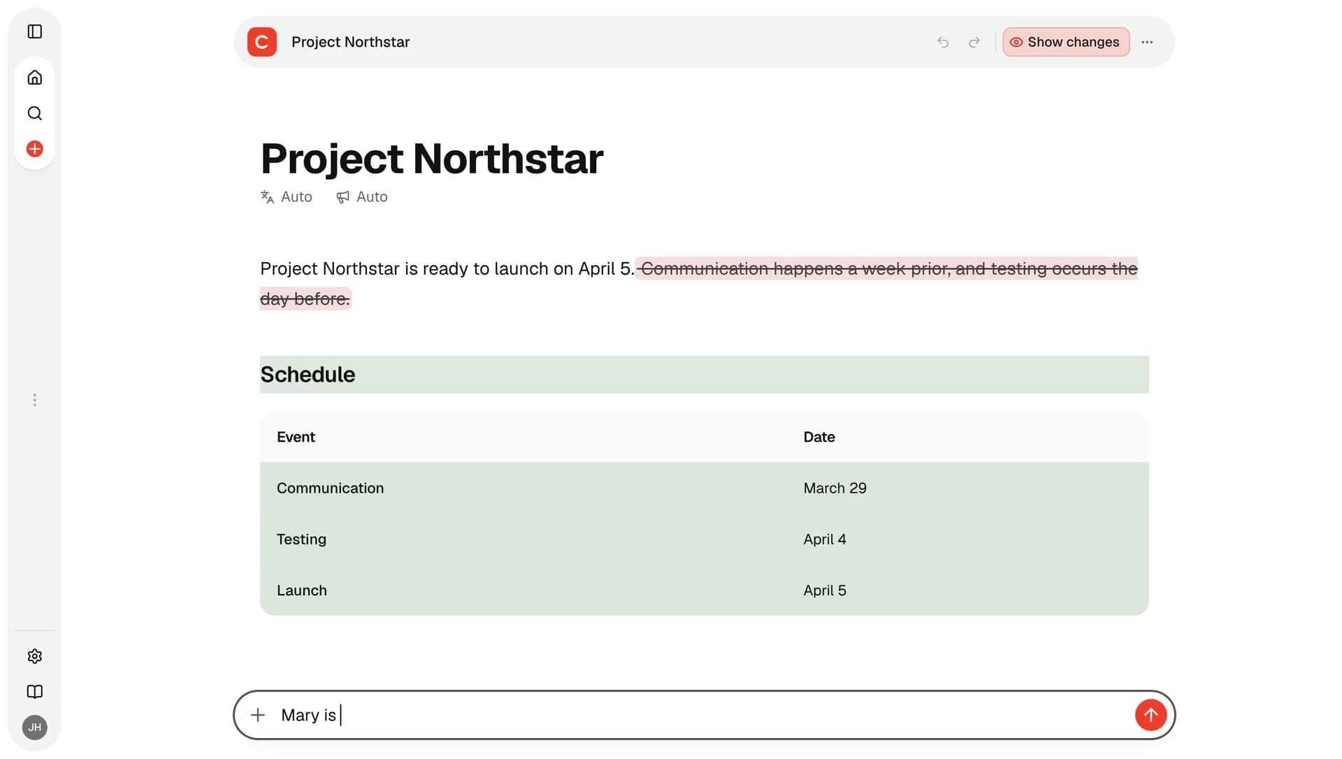 Cortee editor with a page tree, a live document, and a note field
